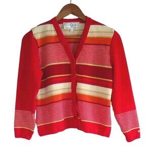 St John Sport Cardigan Marie Gray Women's Small Red Striped V-Neck Button Front